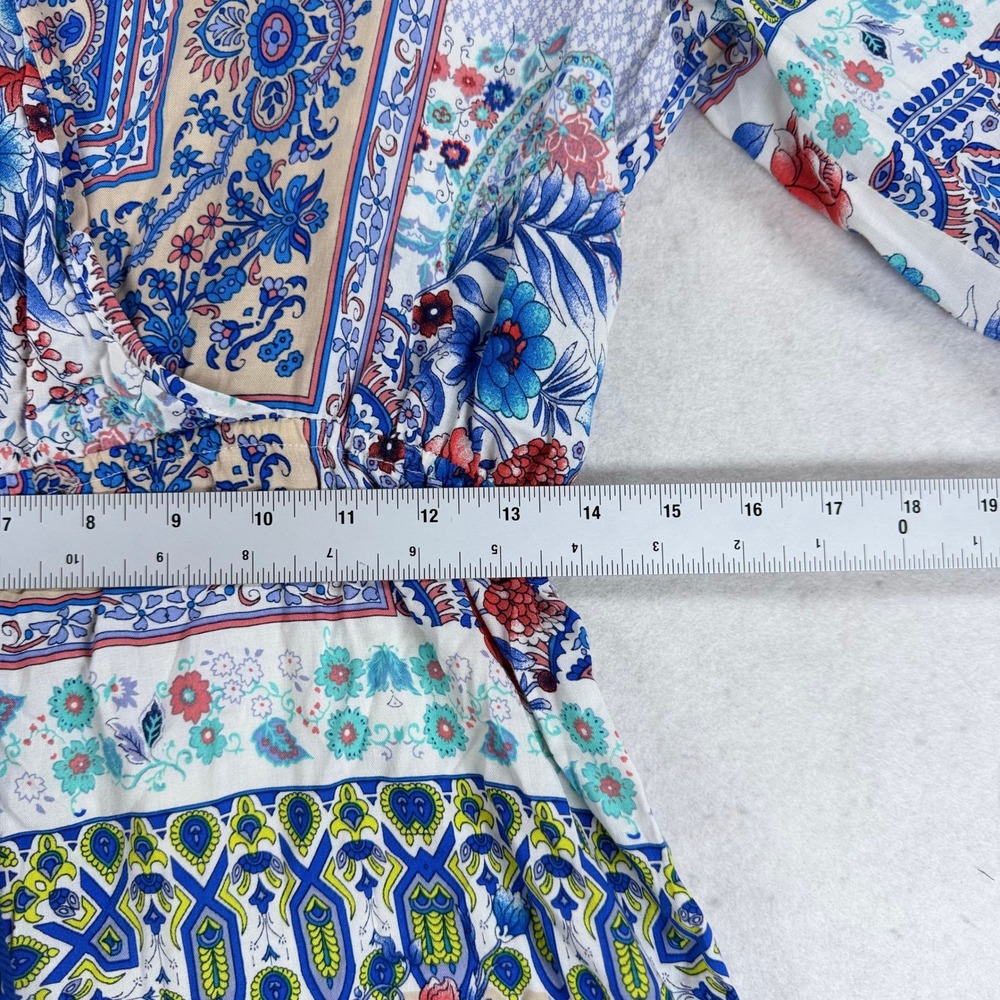 Love Tree Boho Patchwork Paisley Romper Blue Red V-Neck‎ Large - Picture 5 of 9